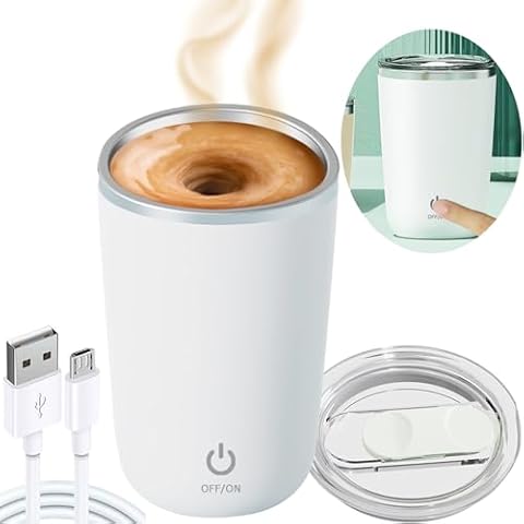 USB Rechargeable Magnetic Coffee Mug – IP67 Waterproof, Stainless Steel, Auto-Stirring for Coffee, Tea, & More.